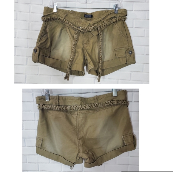 Only Limitless Foldover Army Sage Green Braided Belt Shorts - Picture 2 of 12